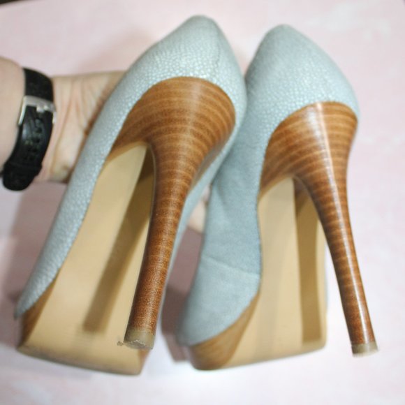 Calvin Klein Cora Blue Speckled Leather Square Toe High Heels sz 7 - Picture 6 of 10